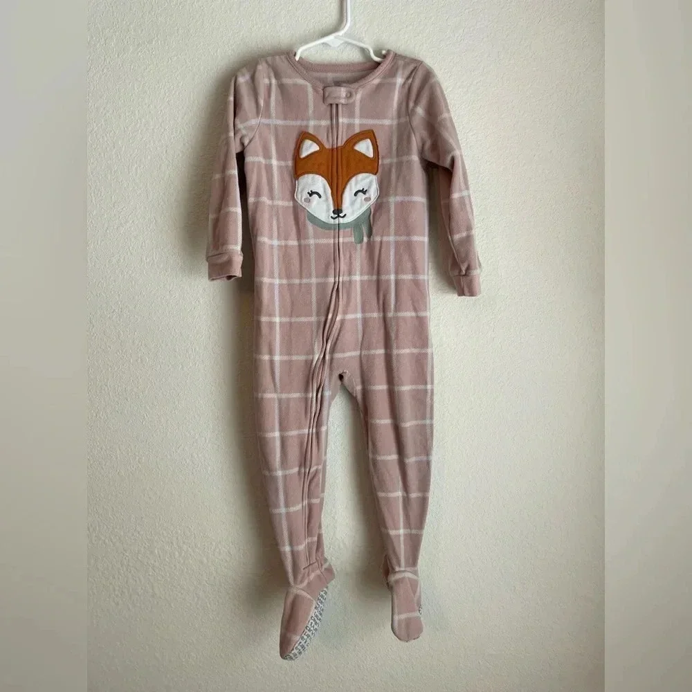 Carter's Toddler Girl's Long Sleeve Fleece 2 Way Full Zip FootieSleepwear fox 4T